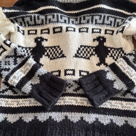 Islington Eagle Wms Medium Black Ivory Gray Wool Acrylic Button Cardigan Sweater - Picture 7 of 9